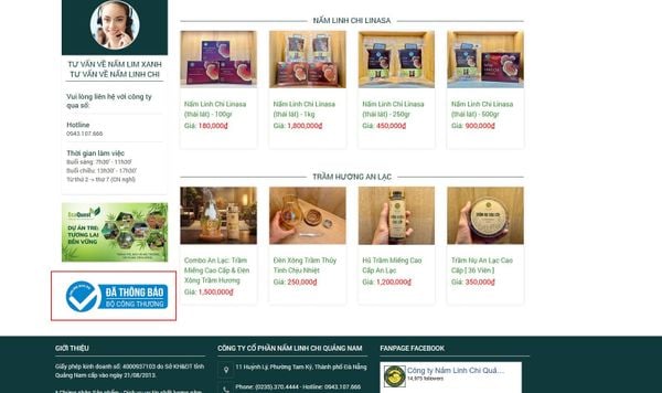 Website namlinhchiquangnam.vn chính thức đã hoàn tất thông báo với Bộ Công Thương ✅