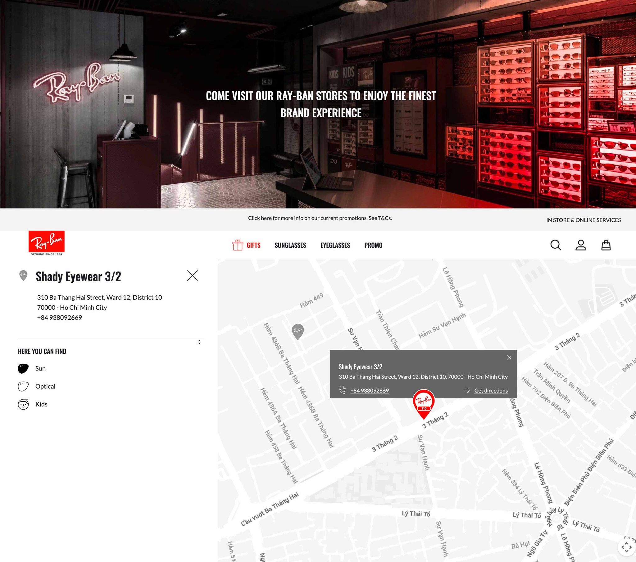6 Chi Nhánh Mắt Kính Shady Chính Thức Hiển Thị Trên Ray-Ban Store Locator Toàn Cầu