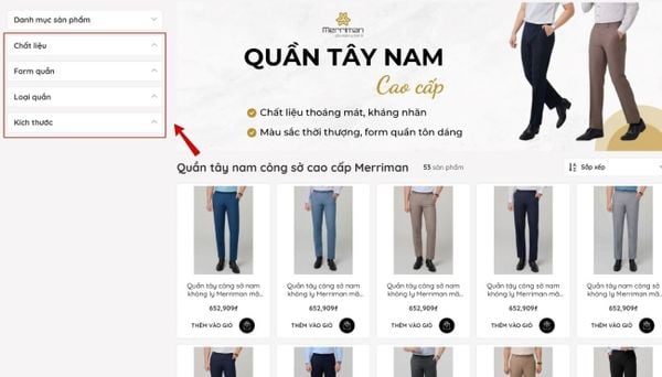 Hướng dẫn sử dụng bộ lọc sản phẩm Merriman