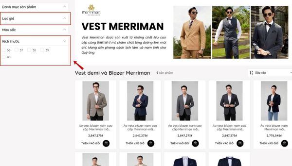 Hướng dẫn sử dụng bộ lọc sản phẩm Merriman