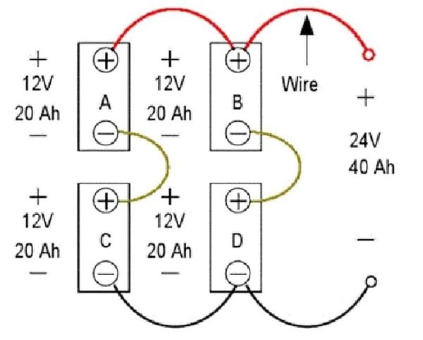 Sơ đồ đấu 4 bình ắc quy xe đạp điện