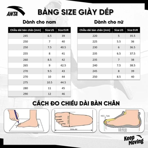 bảng size giày anta