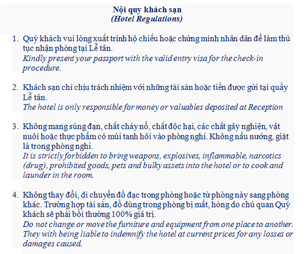 nội quy khách sạn