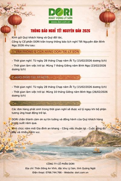 DORI THÔNG BÁO NGHỈ TẾT NGUYÊN ĐÁN BÍNH NGỌ 2026