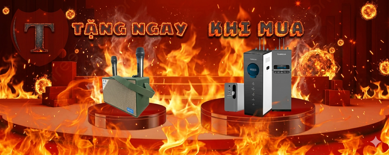 Tặng ngay Loa Xách Tay Karaoke + 2 mic không dây khi mua Lọc Nước