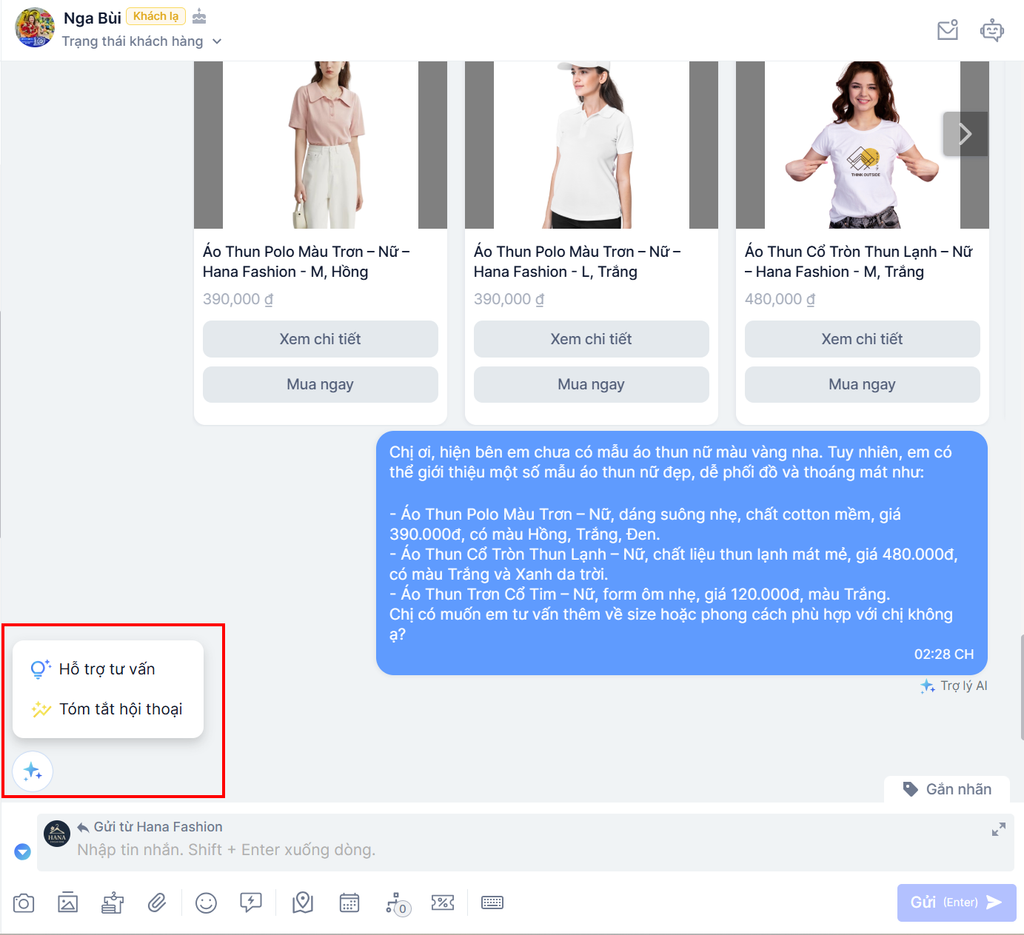 Haravan AI Chat hỗ trợ tư vấn và tóm tắt hội thoại