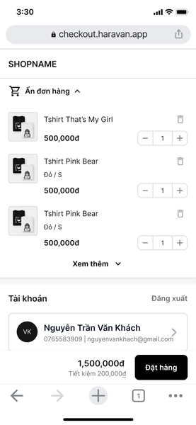 Mặc định xem trước ba sản phẩm trong giỏ hàng trước khi thanh toán