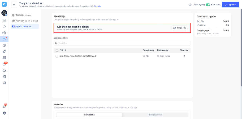 Tải file tài liệu đào tạo Haravan AI Chat