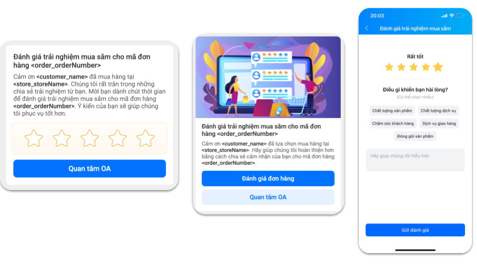 Mẫu template ZNS đánh giá đơn hàng