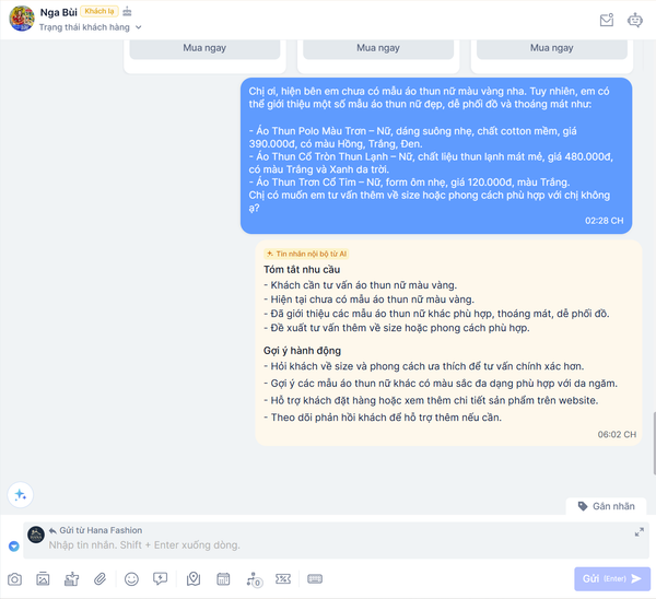Haravan AI Chat nhận diện nhu cầu, tóm tắt và chuyển cho nhân viên