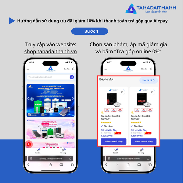 ưu đãi giảm 10% trả góp qua Alepay
