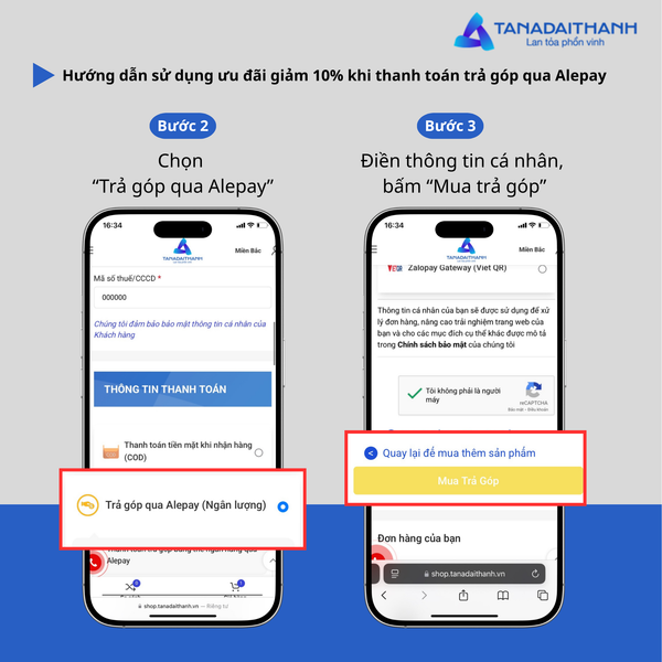 ưu đãi giảm 10% trả góp qua Alepay