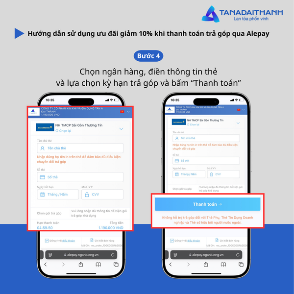 ưu đãi giảm 10% trả góp qua Alepay