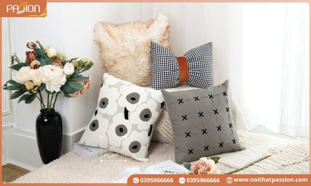 Gối tựa lưng sofa Linen dệt nổi họa tiết hoa vàng xanh