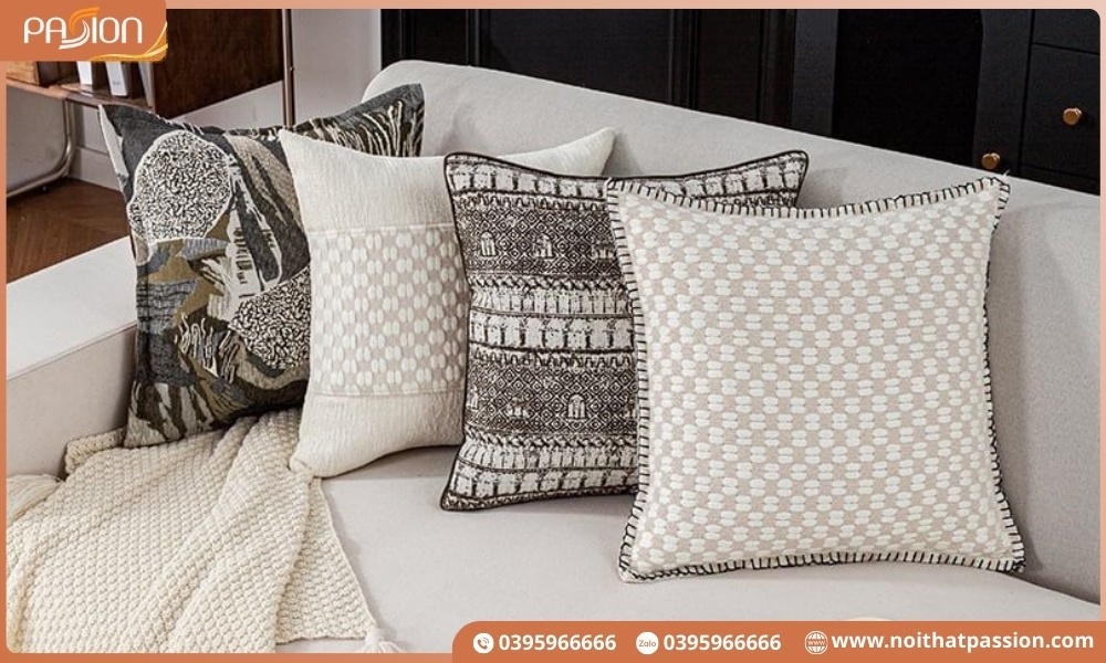 Gối tựa lưng sofa phong cách Rustic xanh xám