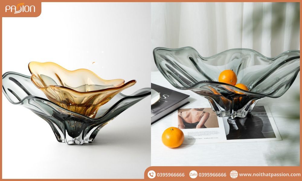 Dĩa Thủy Tinh Decor Trái Cây Sang Trọng Xám