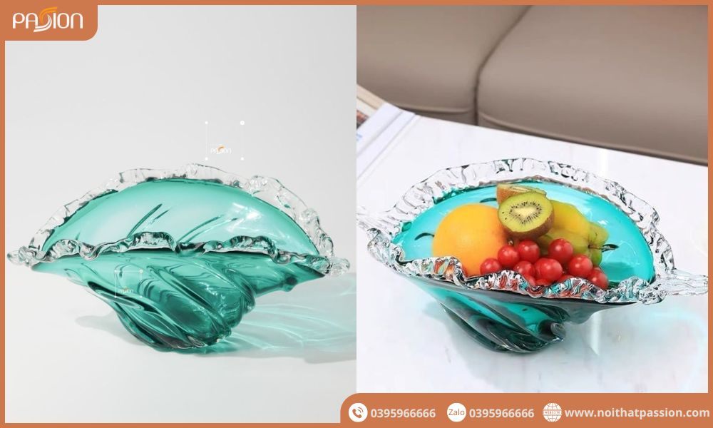 Dĩa Thủy Tinh Pha Lê Dày Viền Ply Nơ Xanh Da Trời