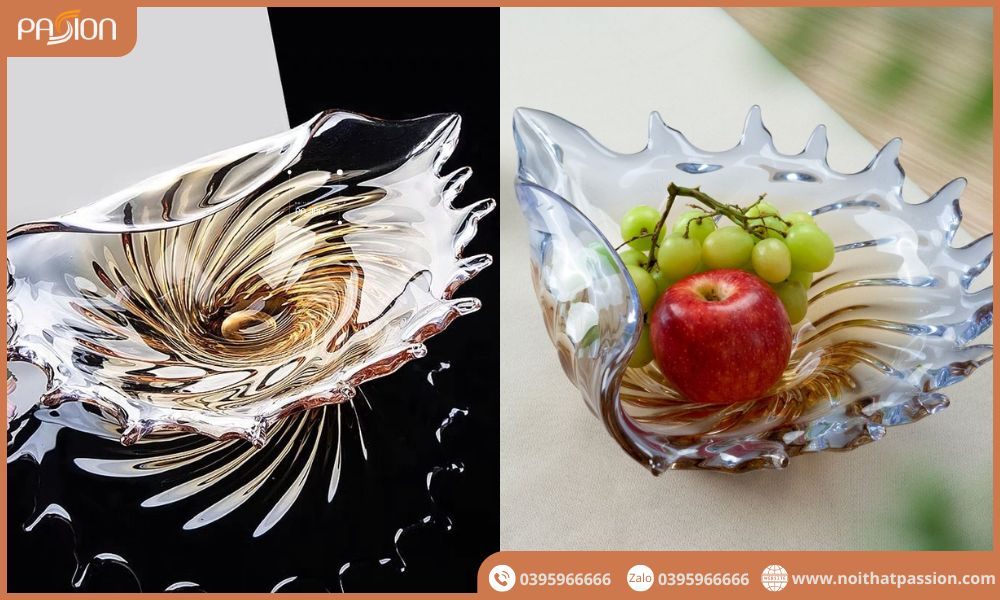 Dĩa Trái Cây Thủy Tinh Dáng Vỏ Sò Cao Cấp