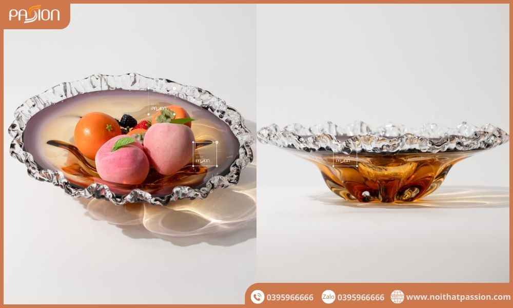 Dĩa Trang Trí Thủy Tinh Pha Lê Màu Tím Pha Vàng Hình Hoa Xoắn