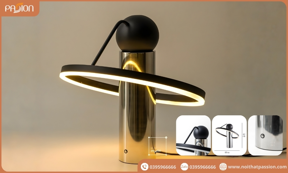 Đèn Bàn Phong Cách Mạ Điện Chrome Bạc Hình Cung Tròn