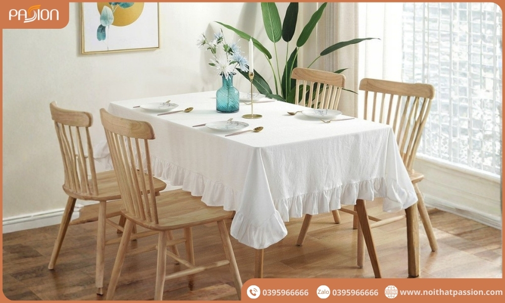 Khăn Trải Bàn Canvas Trơn Màu Phối Bèo Trang Nhã