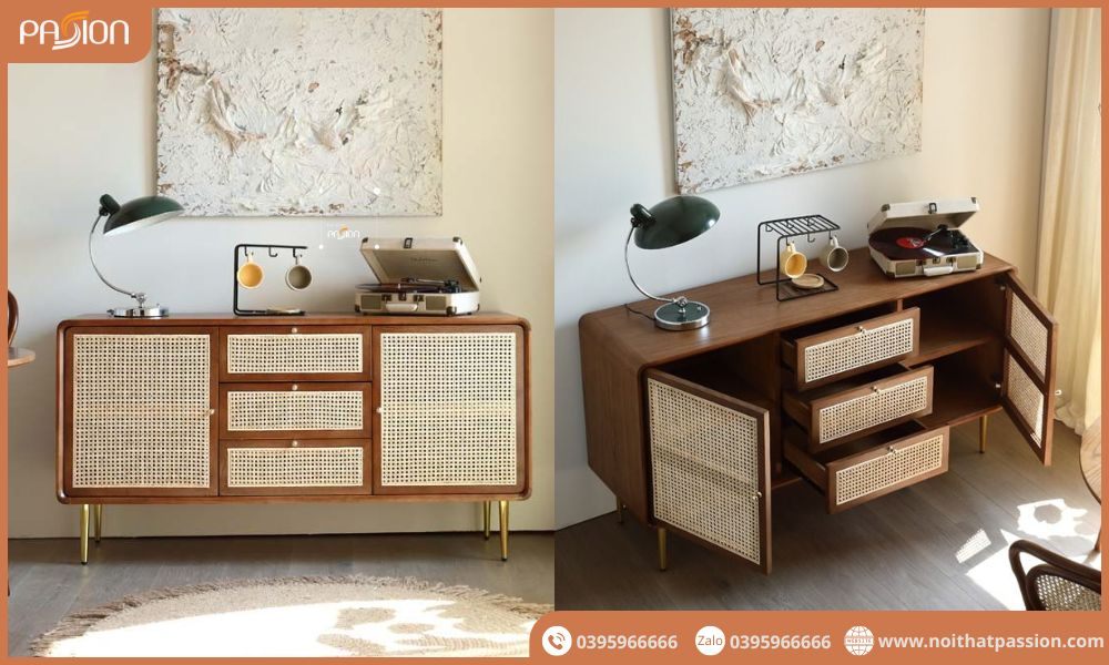 Tủ TV Console cửa cánh phong cách Indochine