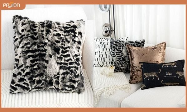 Gối tựa lưng sofa nhung đen vân hổ