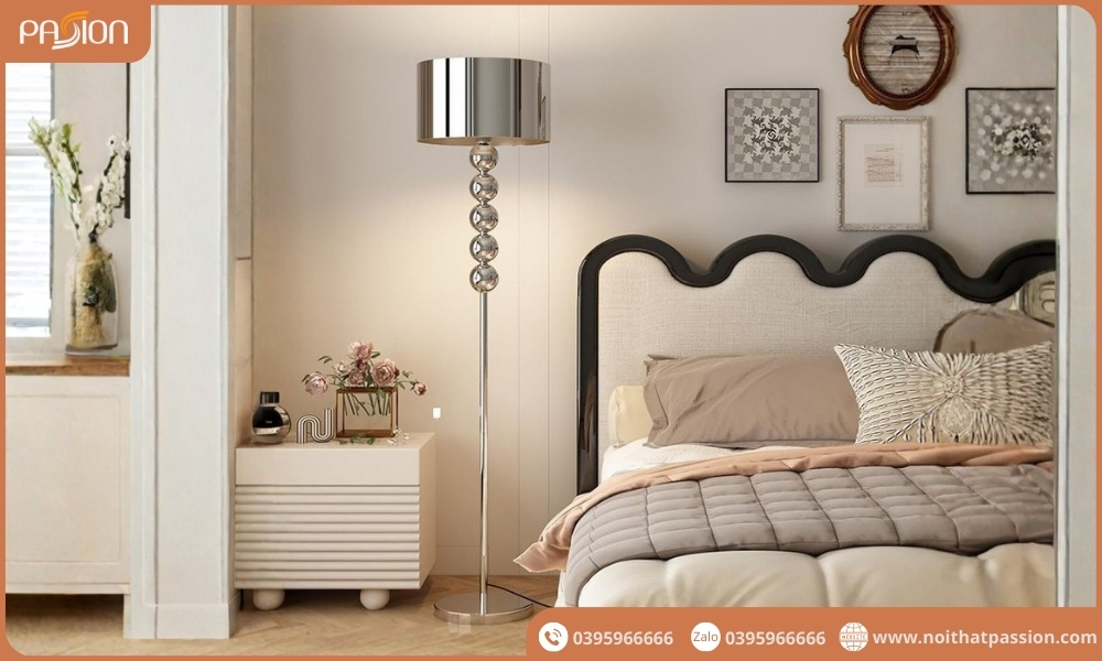 Đèn Sàn Inox Mạ Điện Phong Cách Retro Khối Tròn Thân Đèn