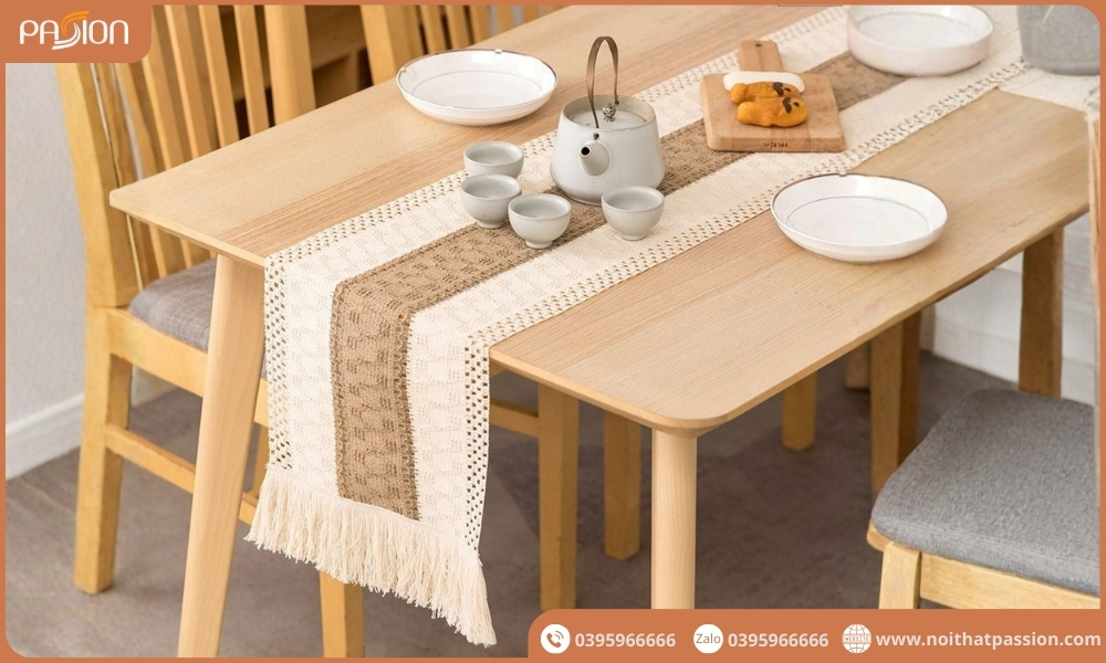 Khăn Trải Bàn Table Runner Tua Rua Đan Len Ma Rốc