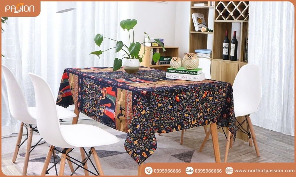 Khăn Trải Bàn Bố Gai Phong Cách Cổ Điển Tranh Ai Cập