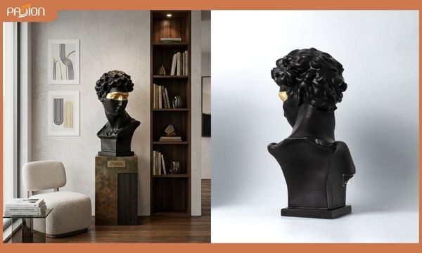 Tượng decor cao cấp nam thần david đen mặt nạ vàng