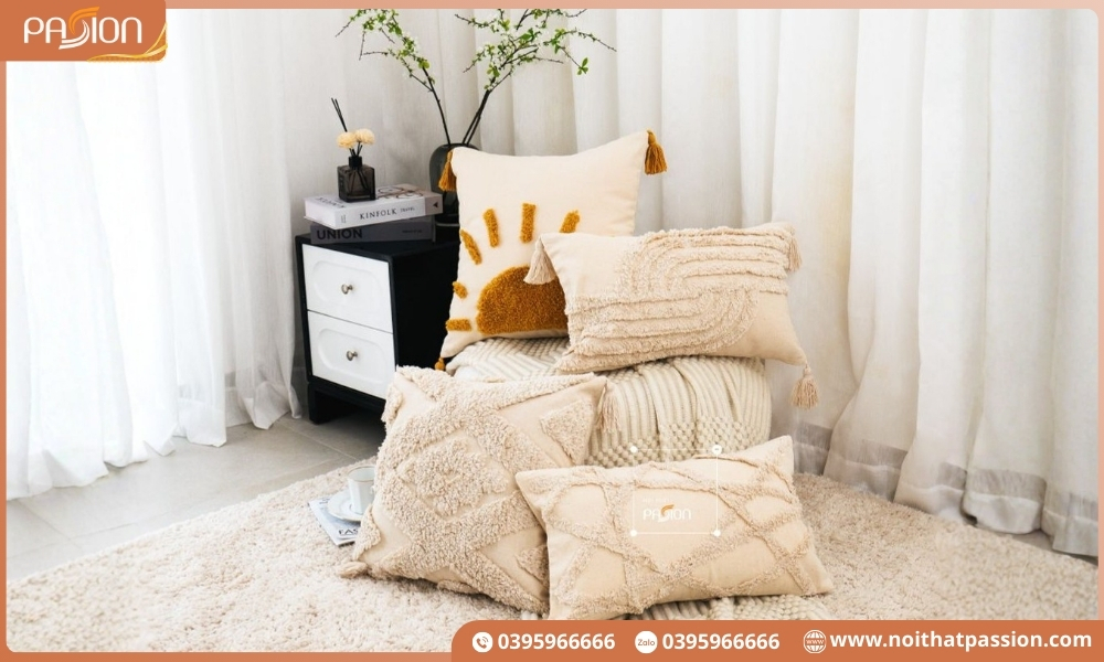 Gối tựa lưng sofa trang trí dệt nổi Ma Rốc Retro tua rua