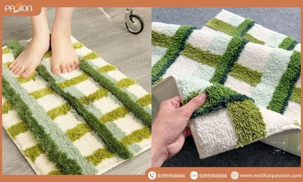 Thảm lau chân dệt lông siêu thấm Xanh Caro