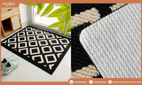 Thảm lau chân siêu thấm hút bụi Hình Học Xám Đen