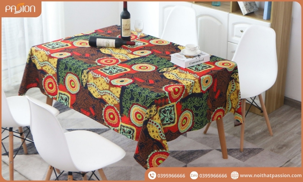 Khăn Trải Bàn Bố Gai Boho Cổ Điển Đốm Tròn
