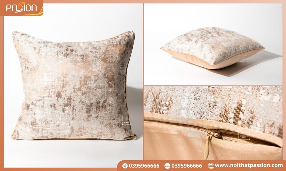 Gối tựa lưng trang trí thêu cao cấp trừu tượng nâu