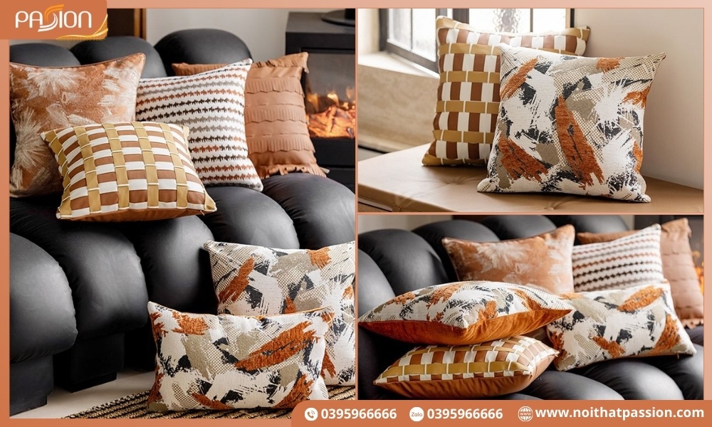 Gối tựa lưng Jacquard tông nâu sang trọng