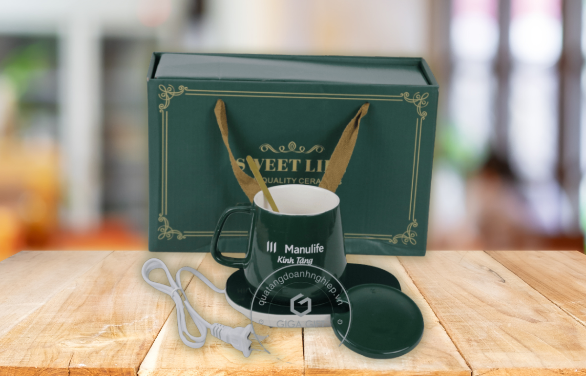 Set quà Tết cốc sứ hiện đại in logo sắc nét