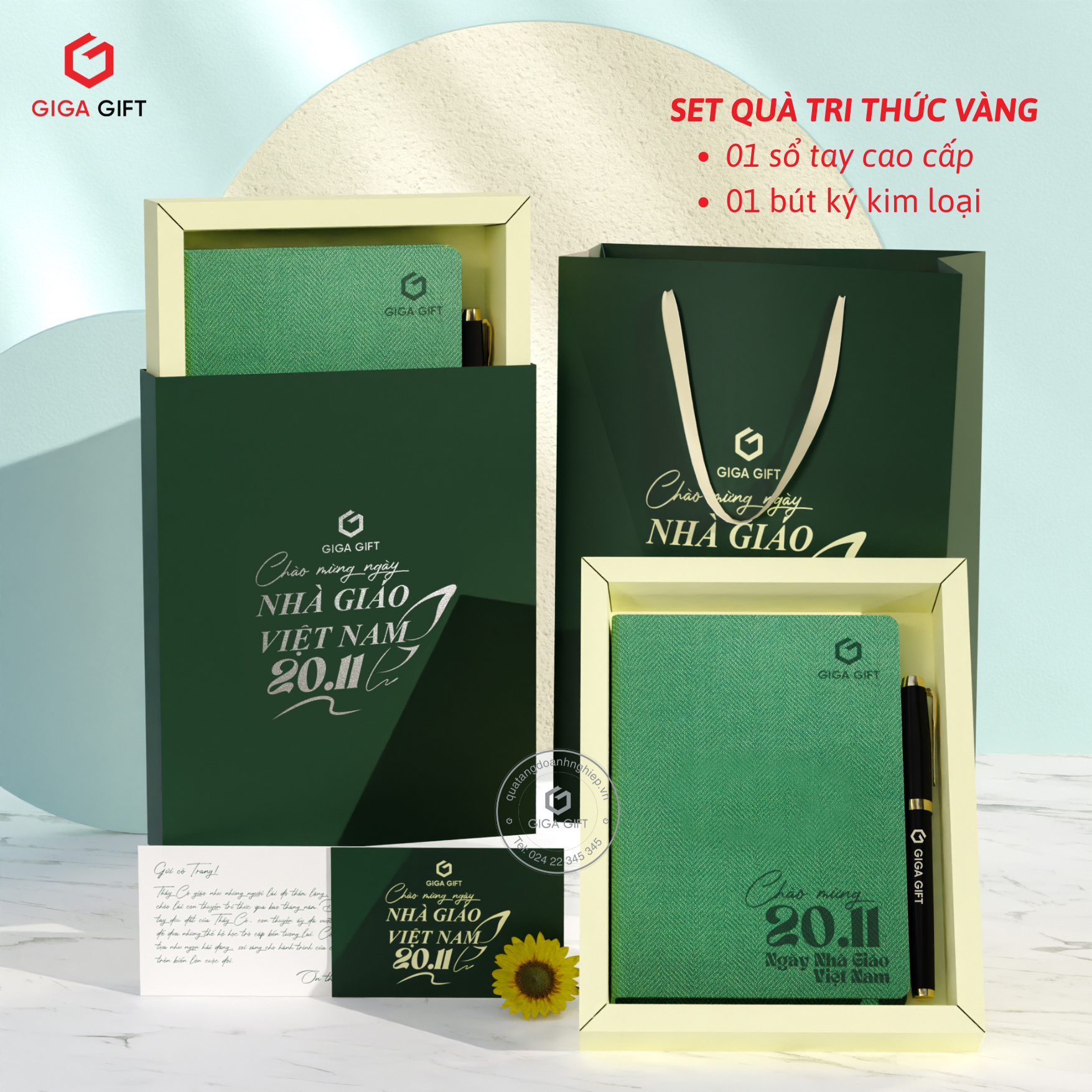 Set quà “Tri Thức Vàng” gồm sổ tay và bút ký thân thuộc với nghề giáo
