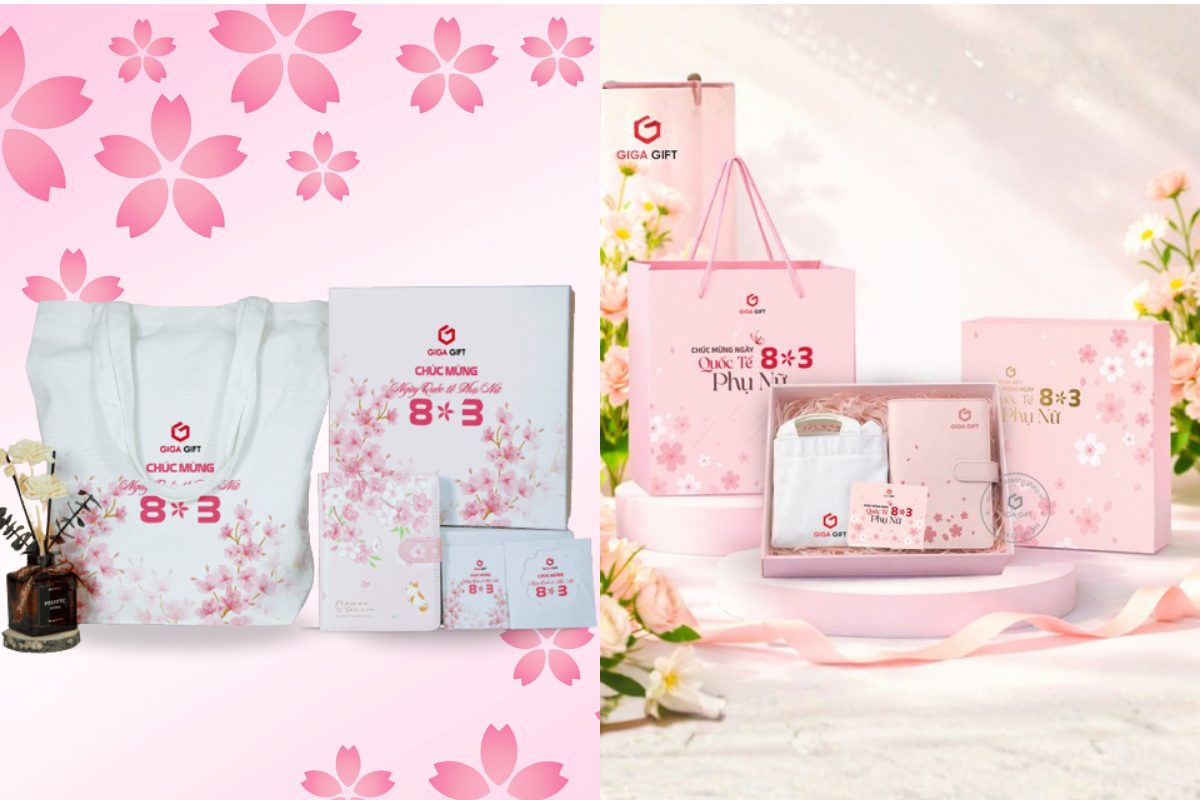 Set quà túi tote kèm sổ tay thiết kế theo hoa văn dịp lễ 8/3