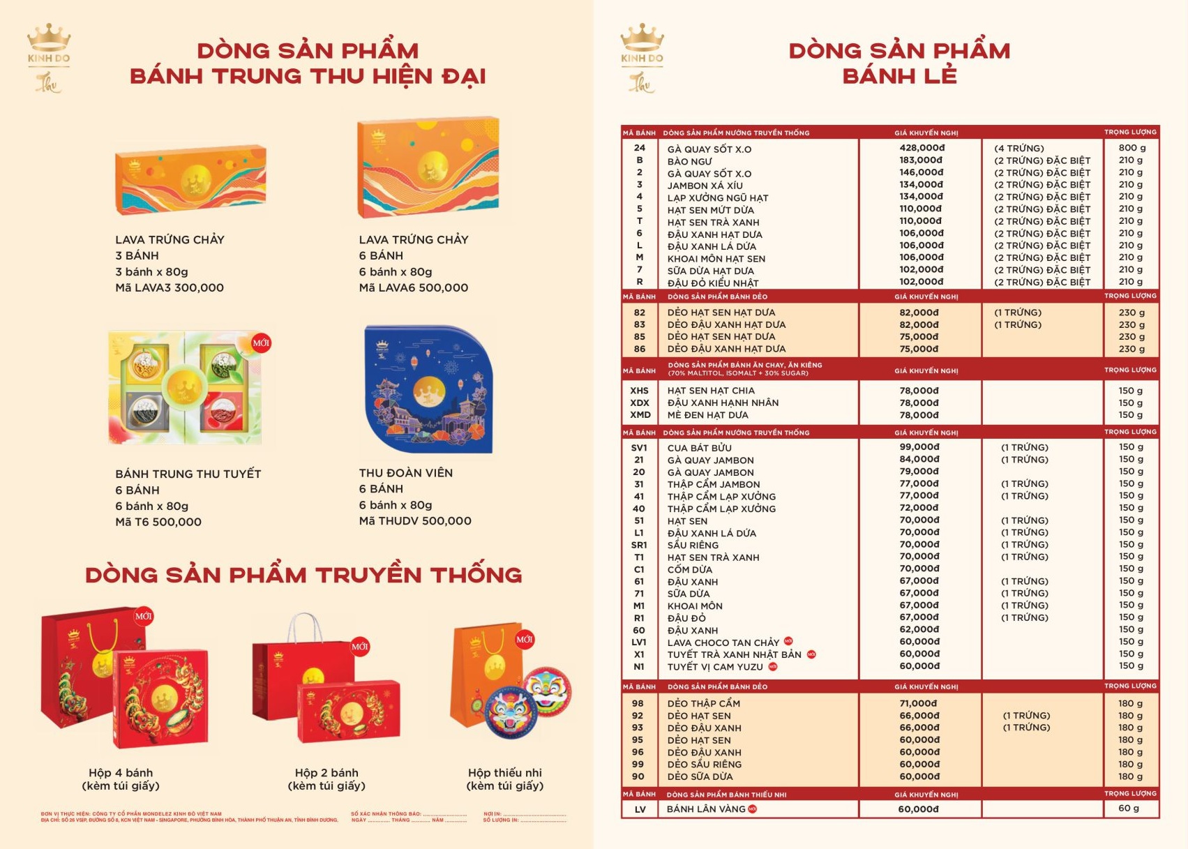 Bảng giá bánh trung thu Kinh Đô 2025