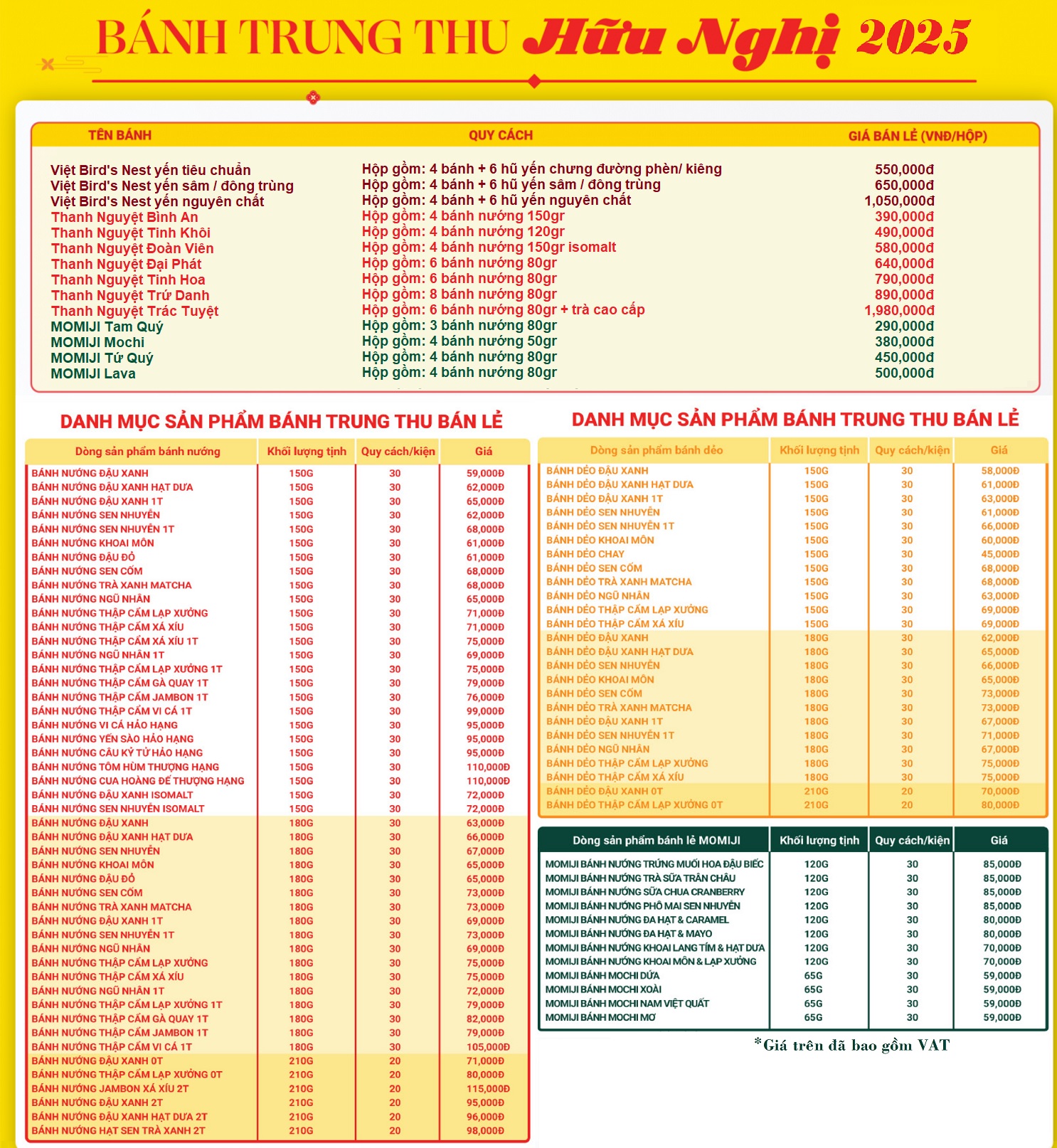 Bảng giá bánh Trung Thu Hữu Nghị