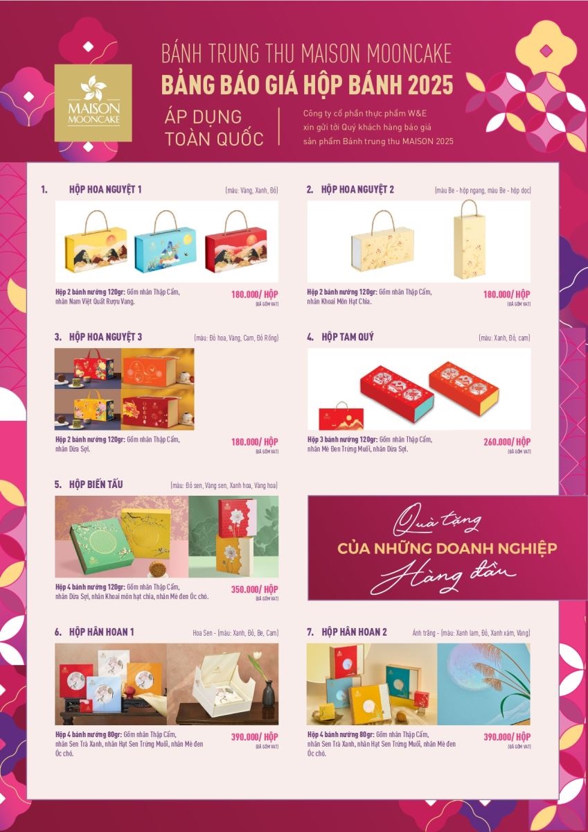 Bảng giá bánh trung thu Maison Mooncake mới nhất