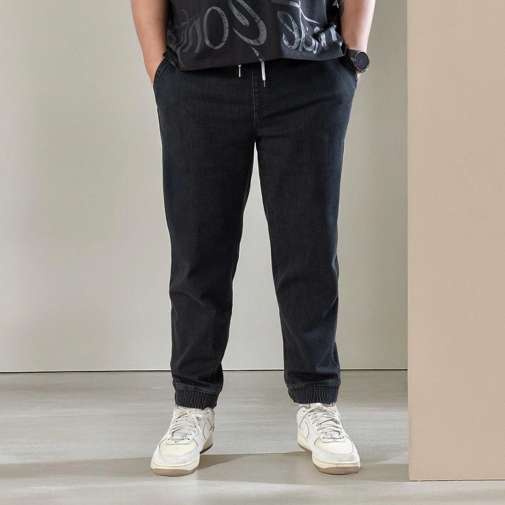 Quần jean jogger đen trơn big size nam Akyoo
