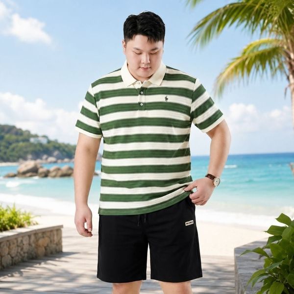 Polo kết hợp với quần short basic big size phối đồ đi biển