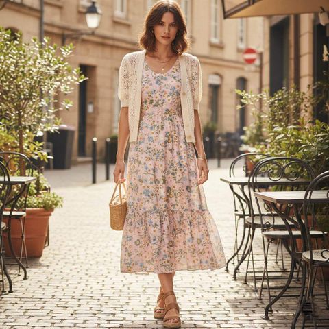 Váy hoa nhí + Áo khoác len mỏng