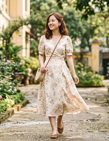 Váy midi + giày búp bê – Nhẹ nhàng, nữ tính