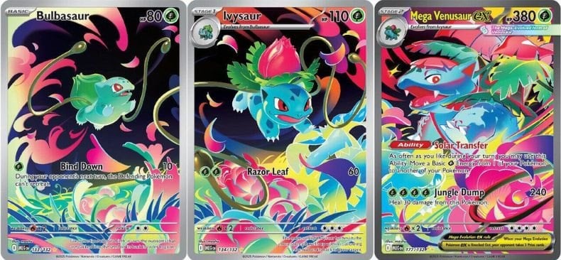thẻ bài pokemon hiếm art nối Bulbasaur Ivysaur Mega Venusaur ex