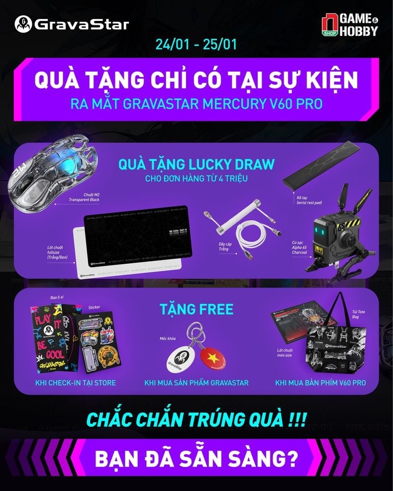 phân phối chính hãng GravaStar Mercury V60 Pro Soft Launch nhiều quà tặng