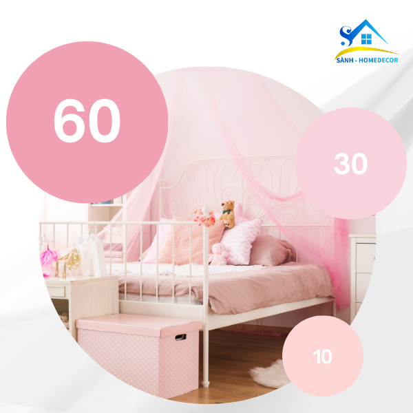 phối màu phòng ngủ bé gái 60-30-10